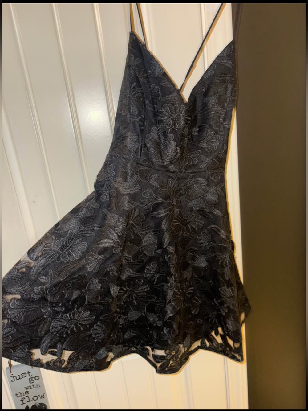 Lulu's Black Floral Lace Mini Dress with Spaghetti Straps